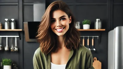 DALL·E 2024-11-09 07.02.05 – A young woman with brown hair styled casually, smiling while holding a smartphone and groceries in her hand. She is standing in a modern, sleek kitche DALL·E 2024-11-09 07.02.05 - A young woman with brown hair styled casually, smiling while holding a smartphone and groceries in her hand. She is standing in a modern, sleek kitche